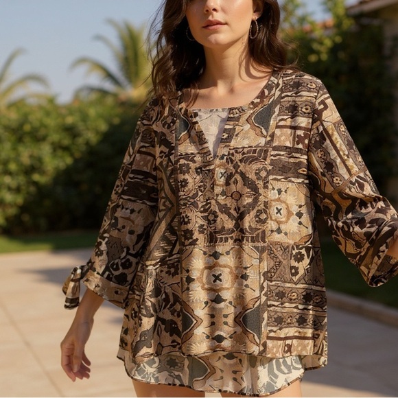 Chico's Bohemian Earthy Patterned Blouse - Picture 4 of 7